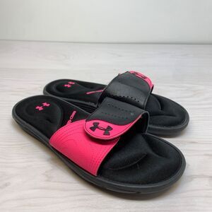 Under Armour Women's Ignite IX Slide Sandals Black Pink  Size 8 Adjustable